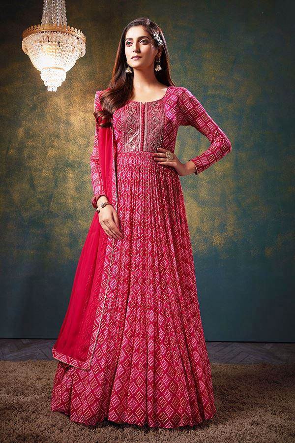 Rani Pink Colour Faux Blooming With Sequins Embroidered Work Gown