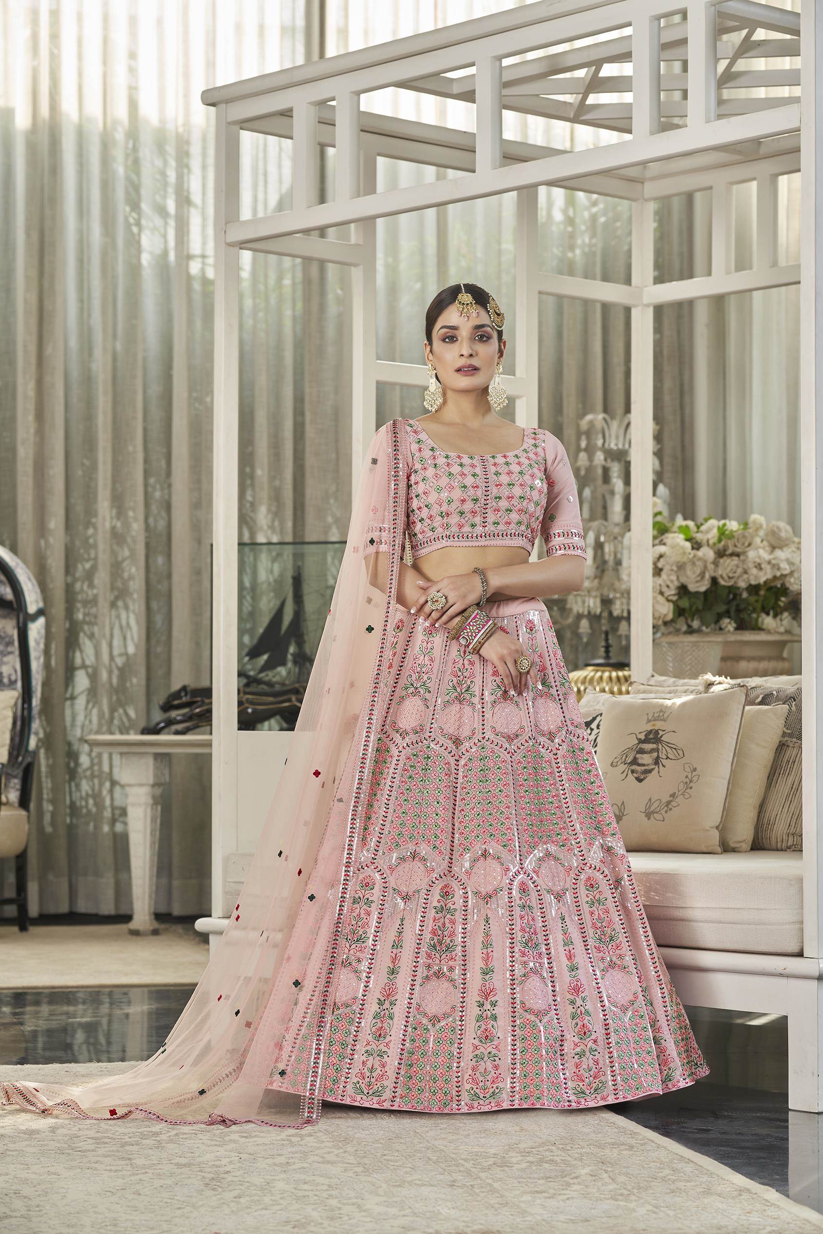 Semi Stitched Pink Royal Vol 31 Desinger Wedding Lehenga D.No 1027