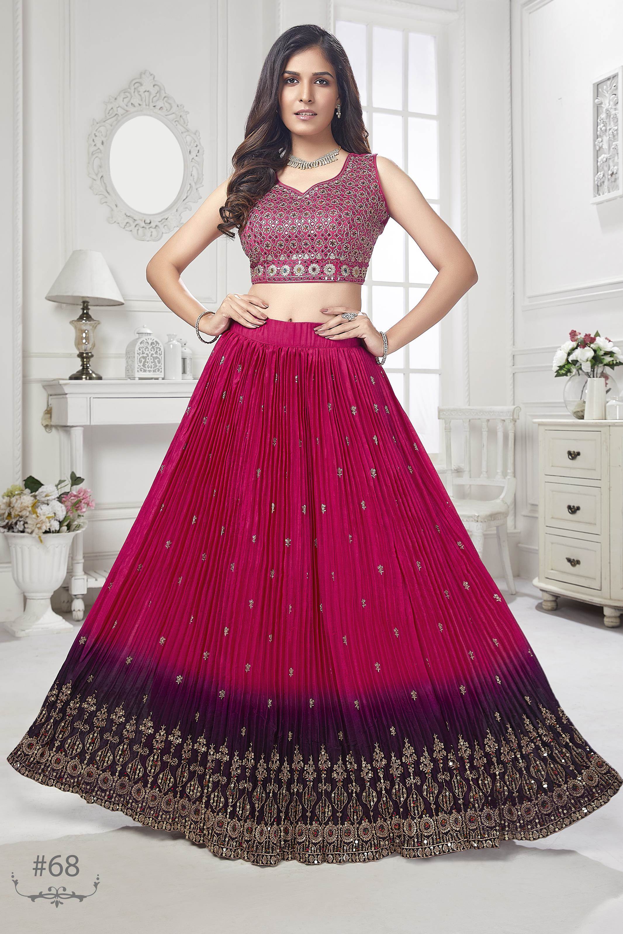 Buy Chennai Silk Dark Rani Colour LehnghaCholi at Rs. 3995 online from  Surati Fabric designer lehenga : SF-Pbc978-CS-DRC-1