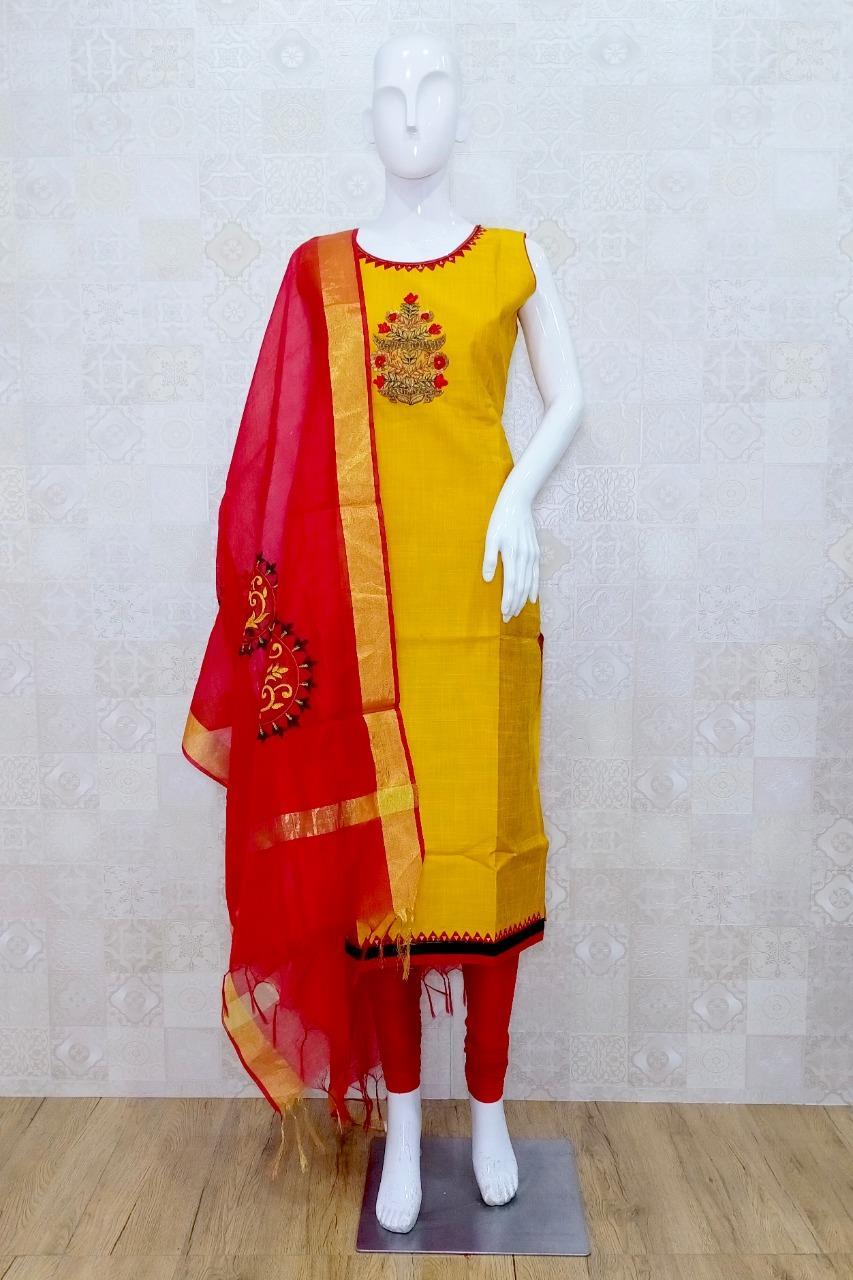 women's embroidered/solid straight rayon yellow kurti with palazzo set -  Vbuyz - 3195328