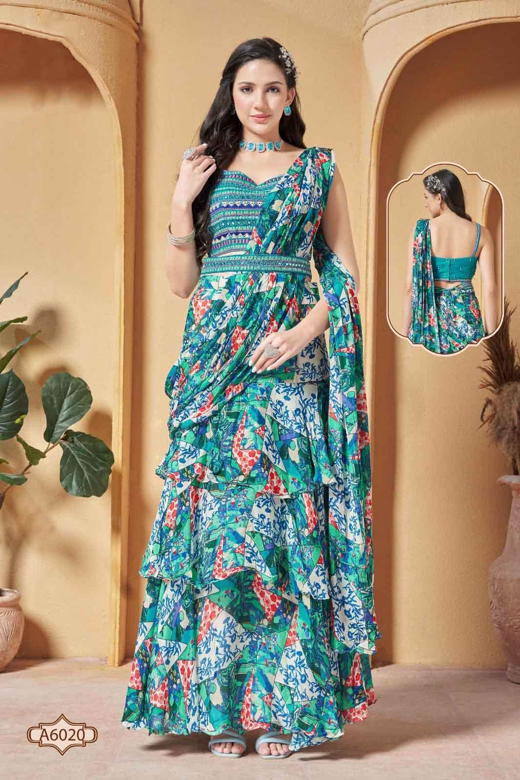 Indo Western Saree Style Gown - Aganya kreation