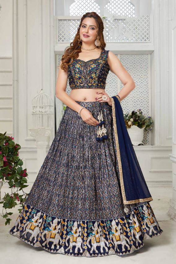 WHITE FIRE Blue & Silver-Toned Thread Work Semi-Stitched Lehenga &  Unstitched Blouse With Dupatta - Absolutely Desi
