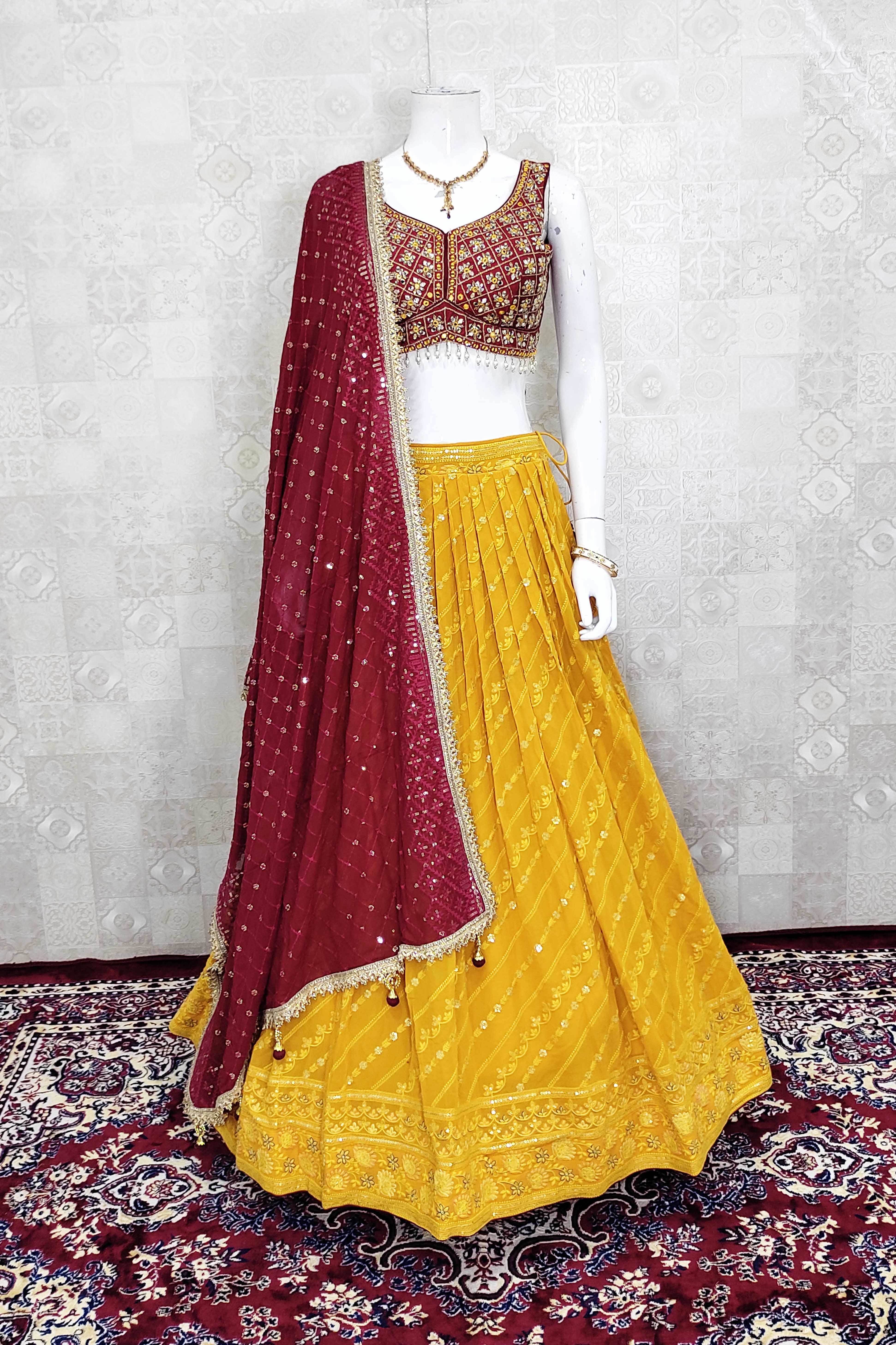 Indian designer yellow lehenga choli for wedding outfits | Designer lehenga  choli, Yellow lehenga, Net lehenga