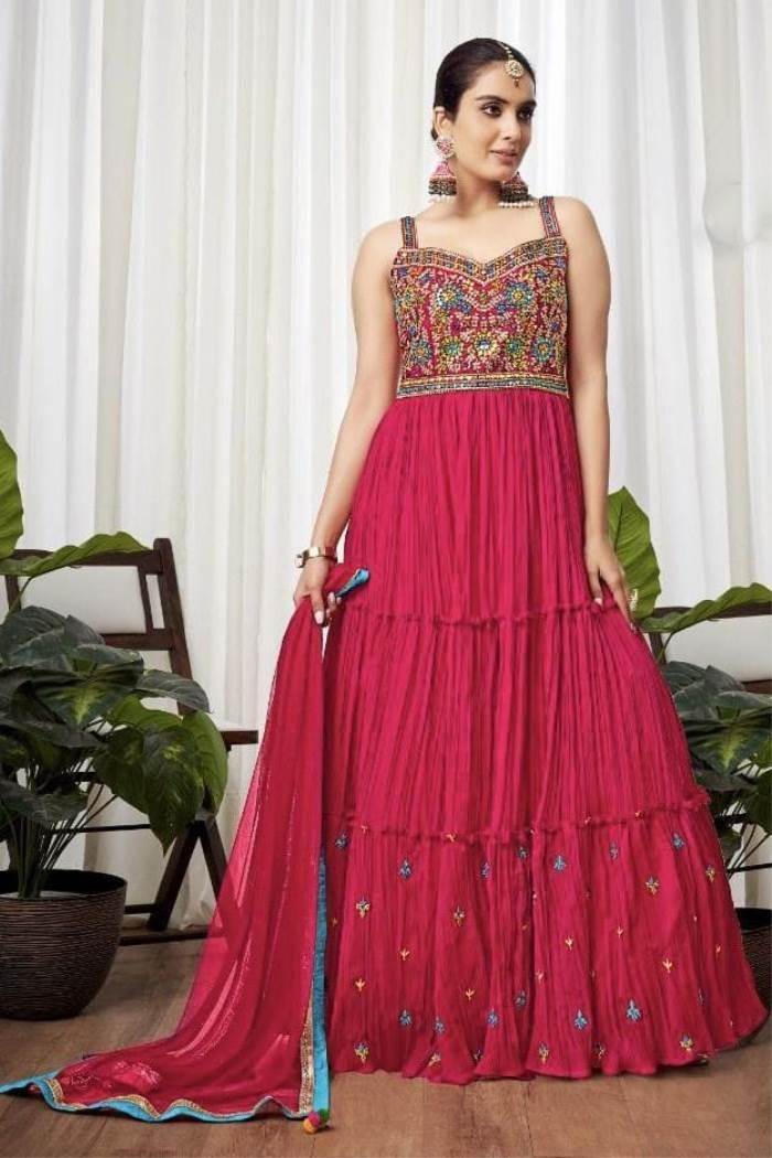 Rani Pink Color Sequins And Thread Embroidery Work