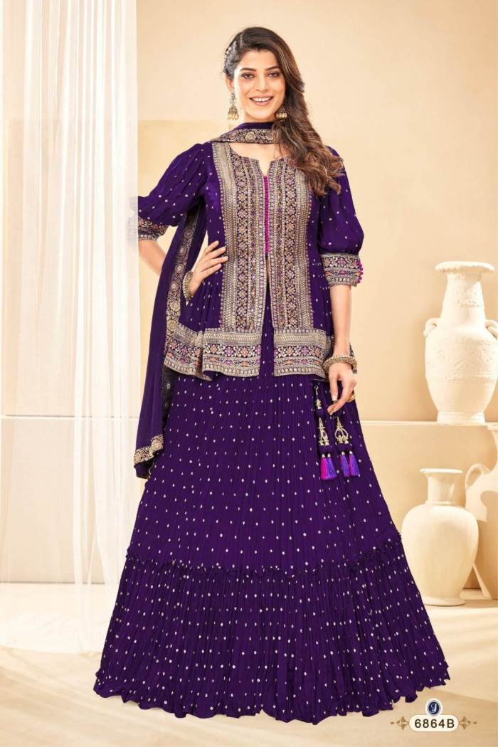 Latest Morpich Georgette Embroidered Designer Chaniya Choli online - Lehenga