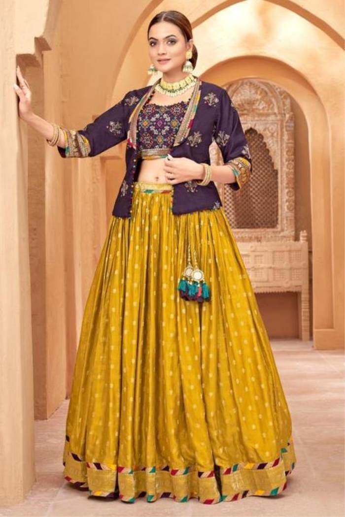 Upcycled patchwork lehenga in shades of yellow made with remnants of  heritage fabrics like silks, cottons, prints. - Priyanka Raajiv - 4008838