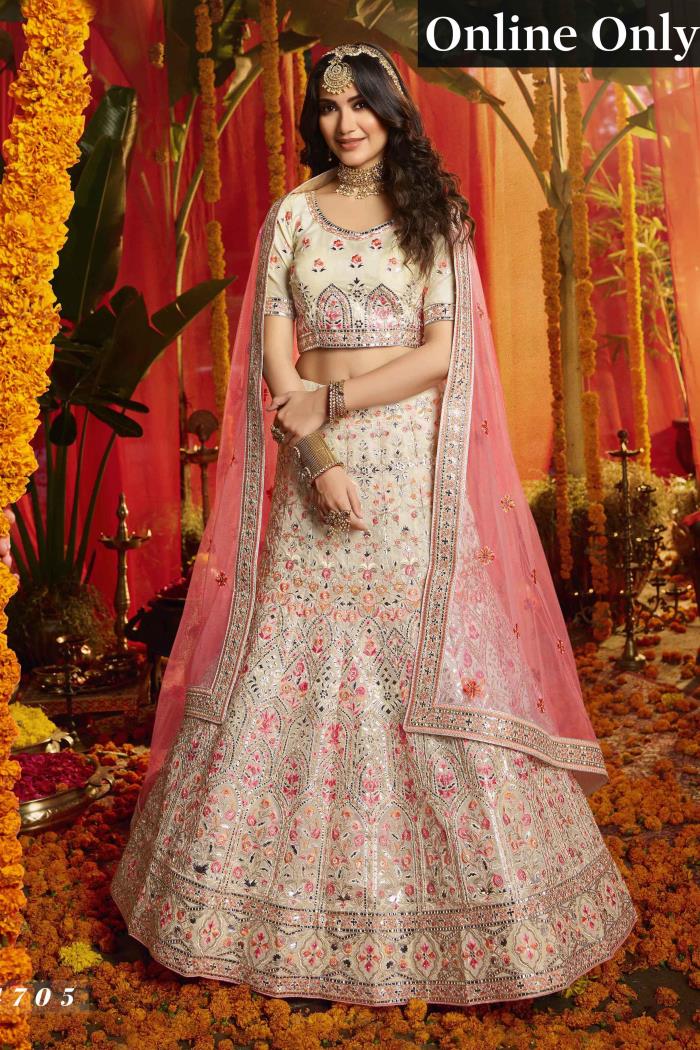 Golden White Banarasi Silk Bridal Lehenga Choli With Pink Dupatta USA –  Sunasa