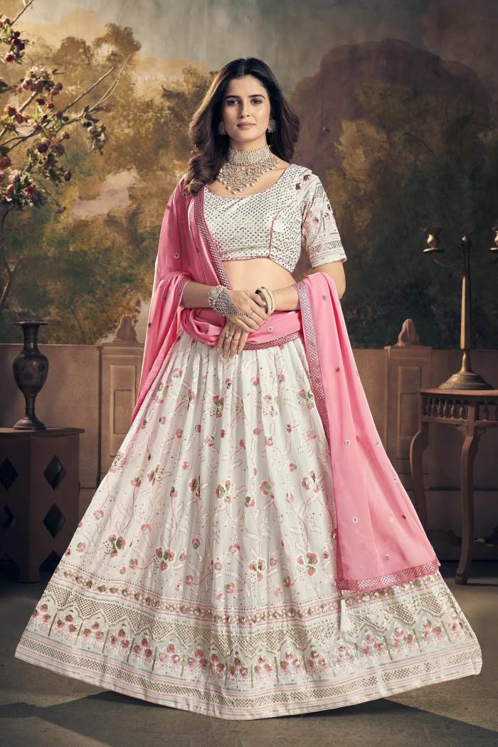 Gajri Pink Wedding Floral Sequins Embroidered Art Silk Lehenga Choli