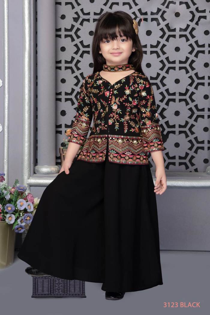 Dark Green And Yellow Readymade Kids Palazzo Suit | Kids dress, Kids suits,  Blouse work designs